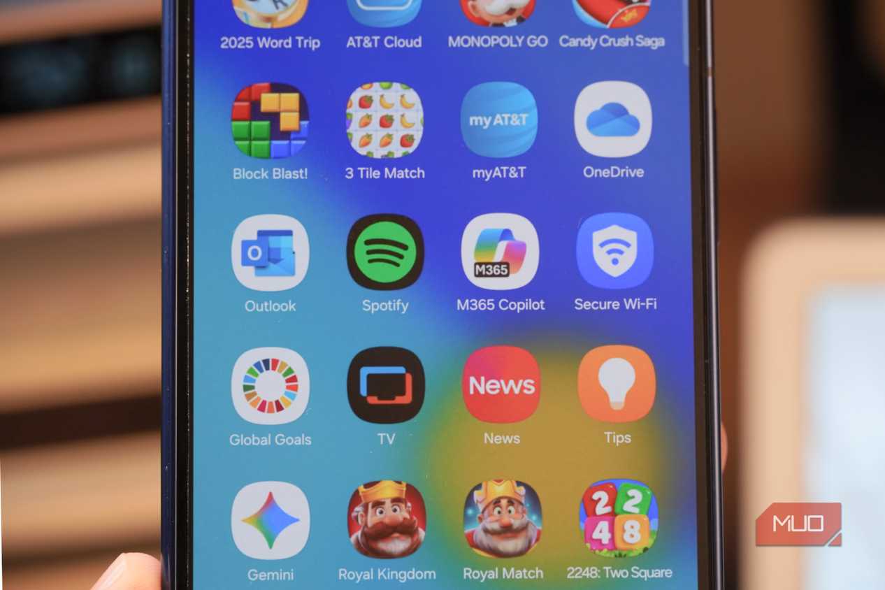 A collection of bloatware apps on a Samsung Galaxy phone.