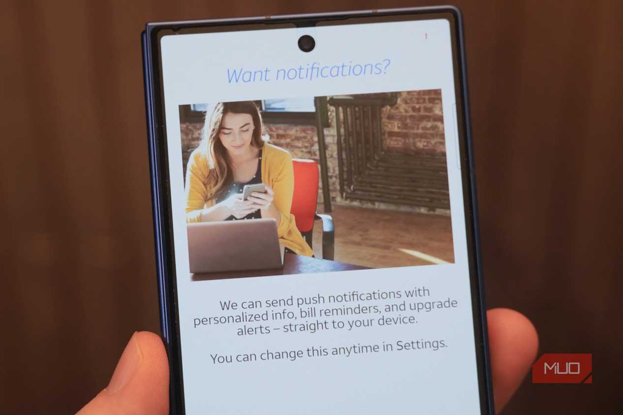 The AT&T app notification screen pre-installed on a Samsung Galaxy phone.