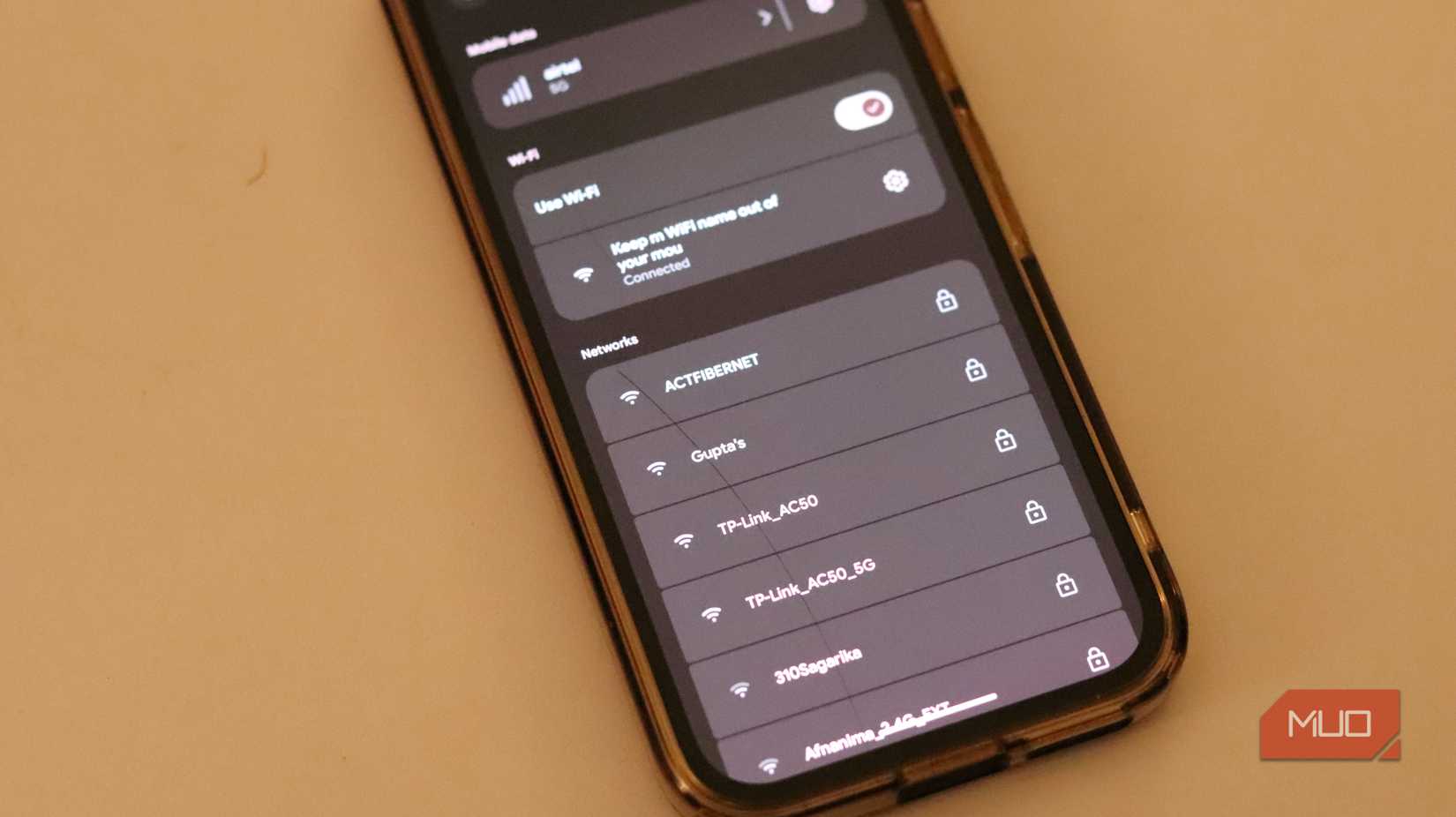 Android phone showing wi-fi networks.
