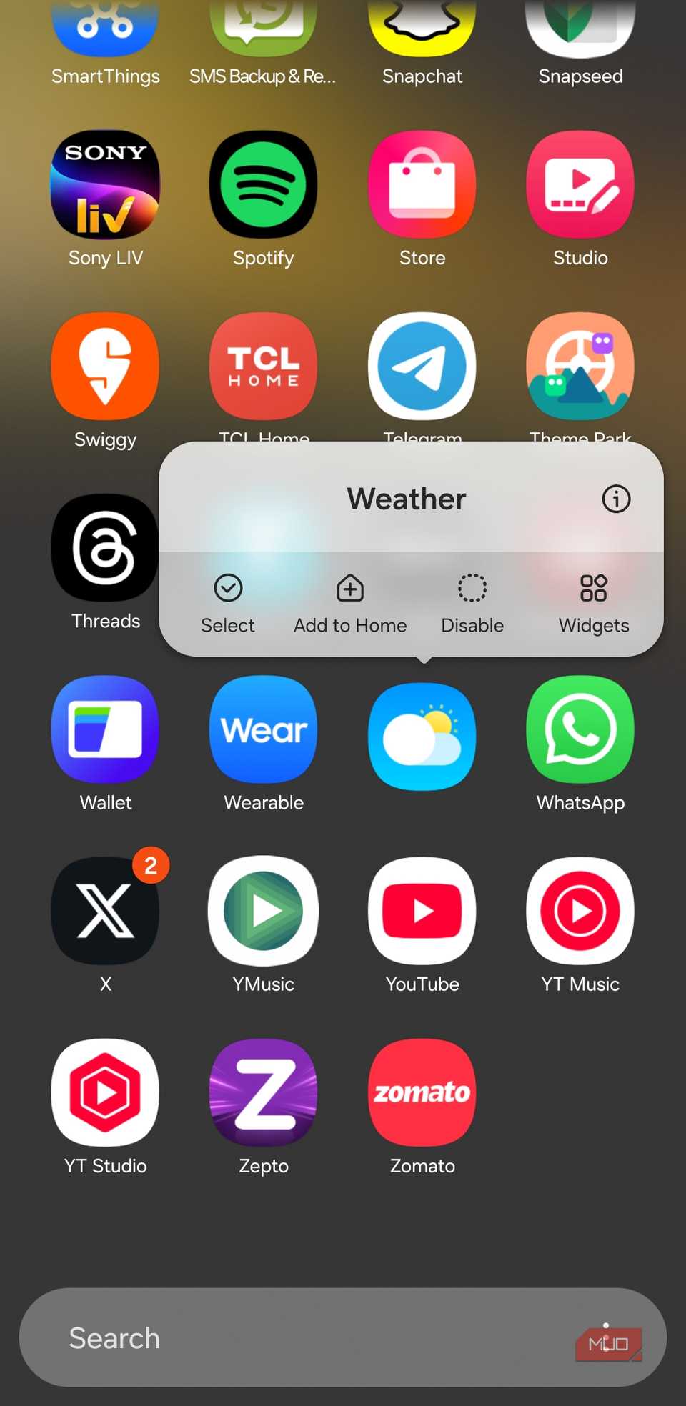 Información de la aplicación en el teléfono Galaxy