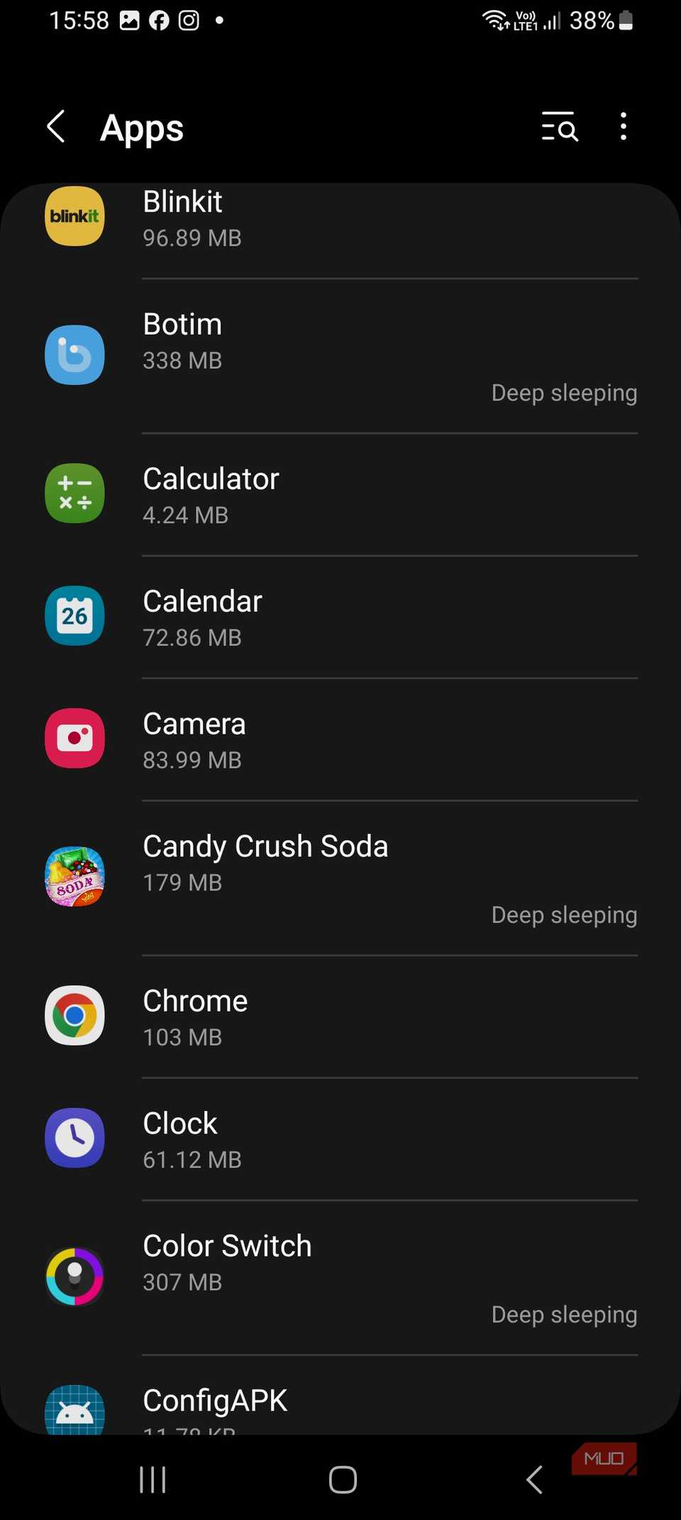 بخش برنامهها در تنظیمات