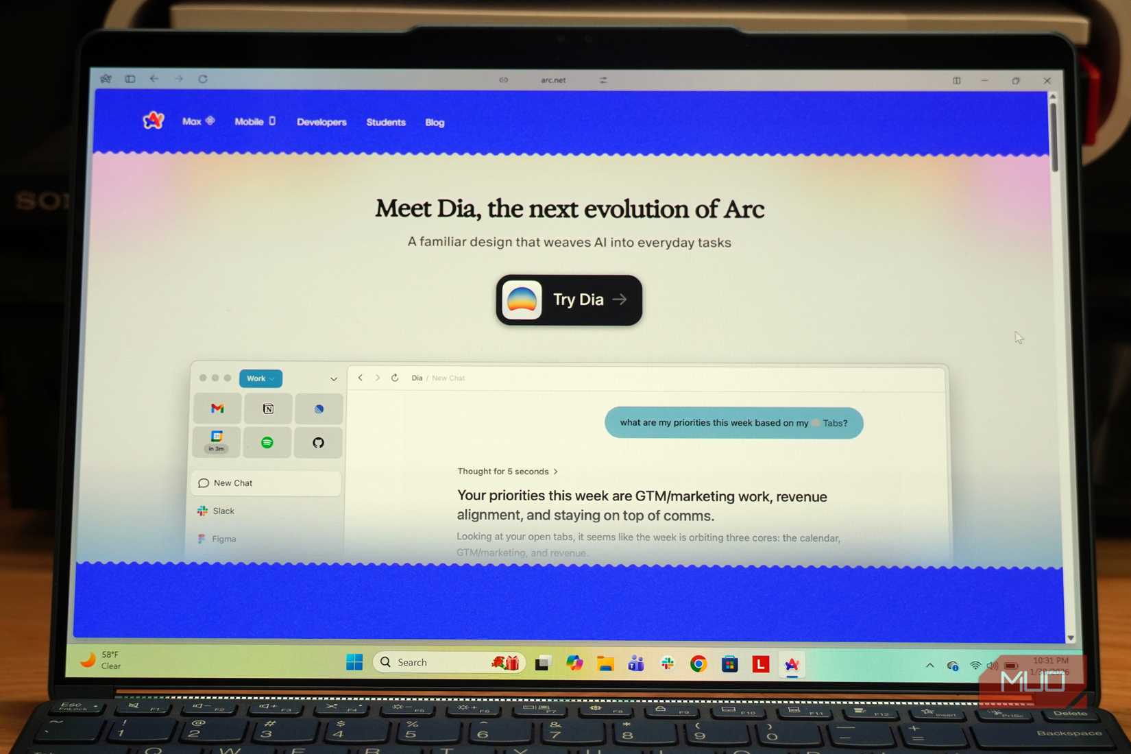 وب‌سایت Arc که Dia را، جایگزین مرورگر هوش مصنوعی، تبلیغ می‌کند