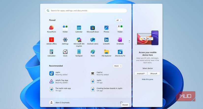 Menú de inicio de Windows hinchado