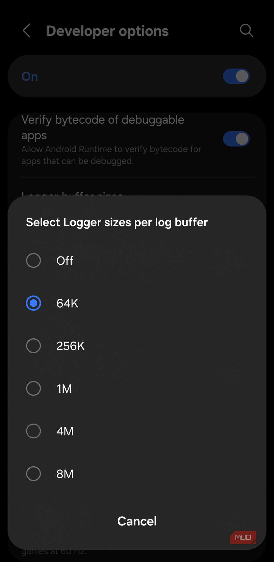Android.jpg এ লগার বাফারের আকার পরিবর্তন করুন