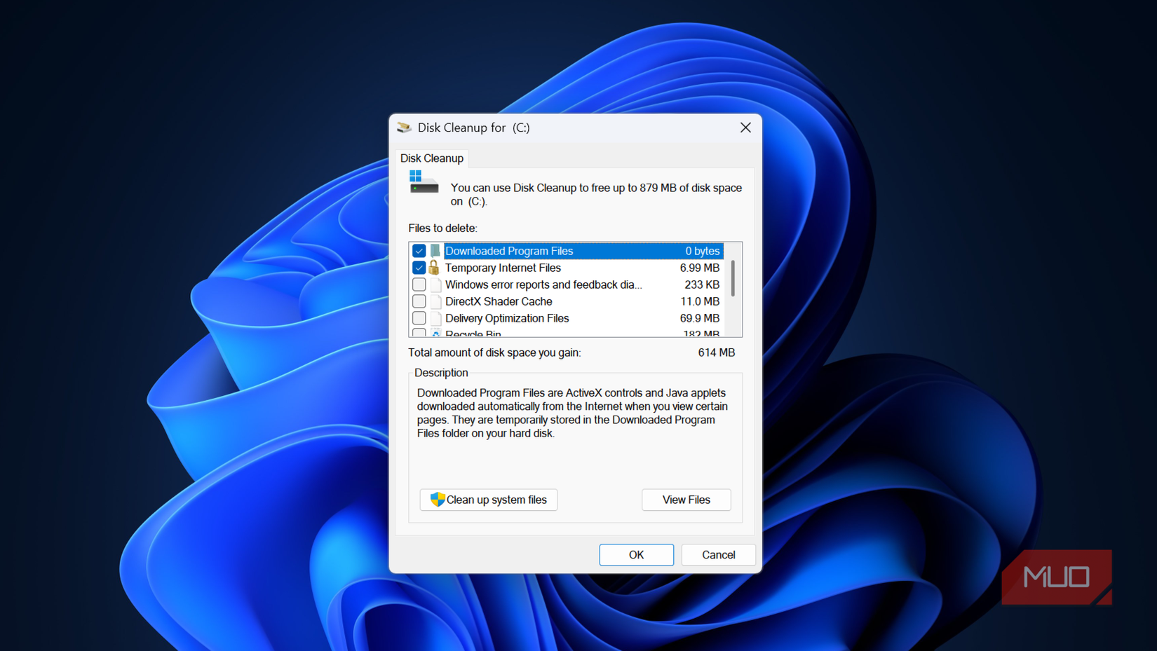 Clean up system files option in Windows Disk Cleanup.