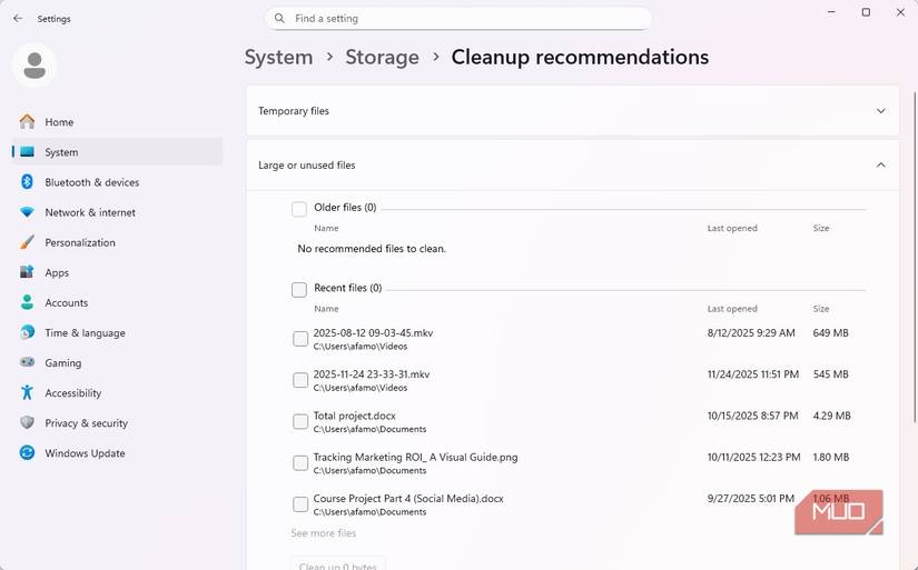 Cleanup recommendation in Windows 11