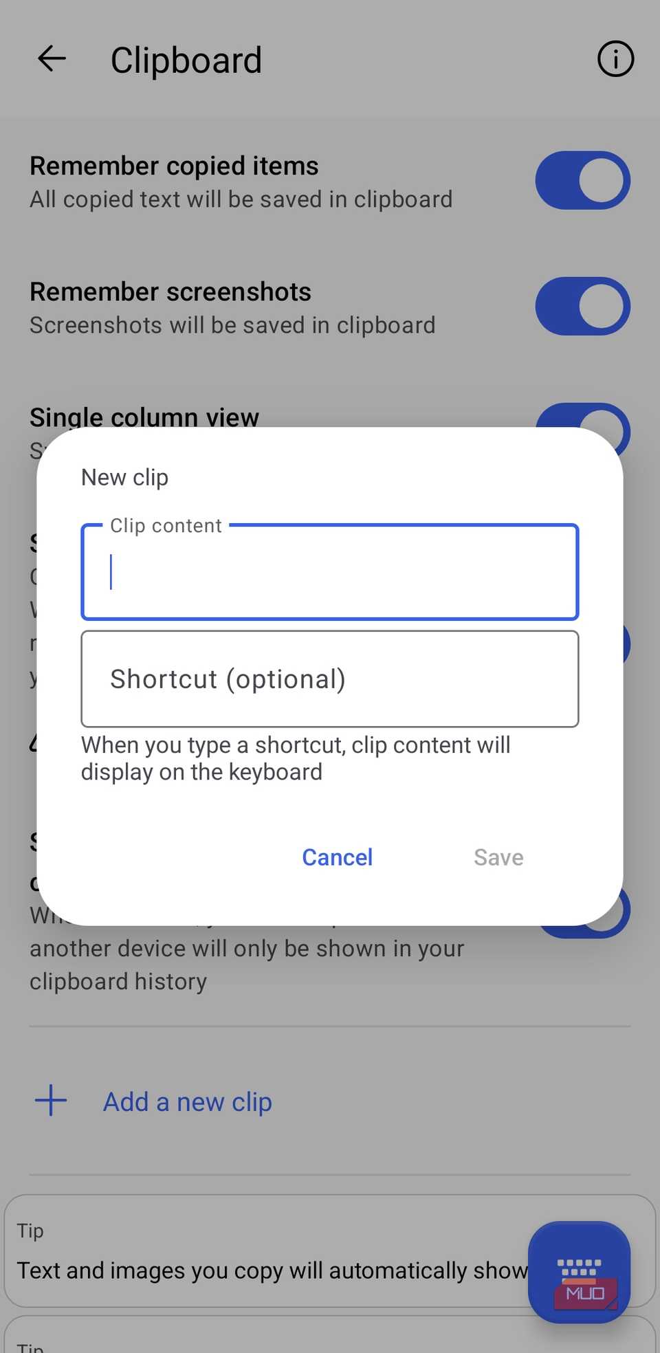 Clipboard entry on SwiftKey