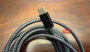 Close-up of a braided USB-C cable.