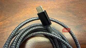 Close-up of a braided USB-C cable.