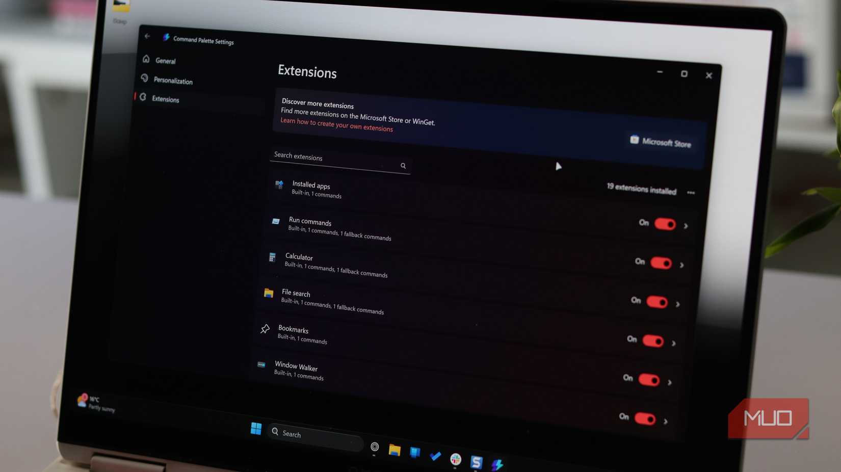 Página de extensiones de la paleta de comandos.