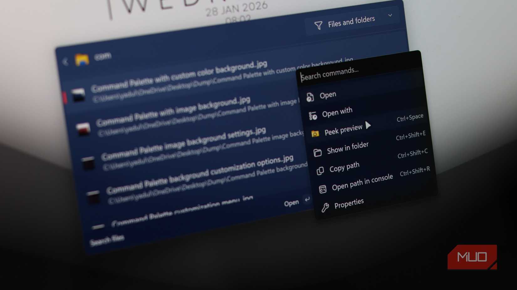 Opción de vista previa de la paleta de comandos.