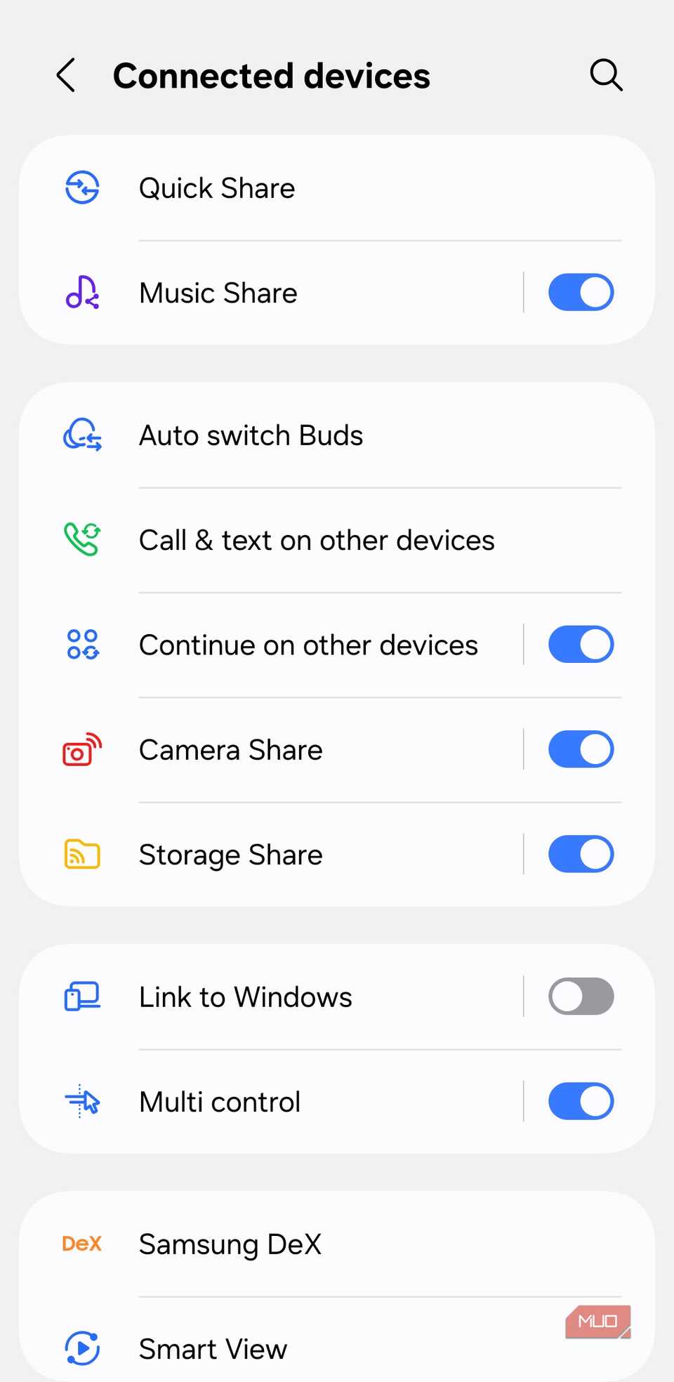 Dispositivo conectado en el teléfono Samsung