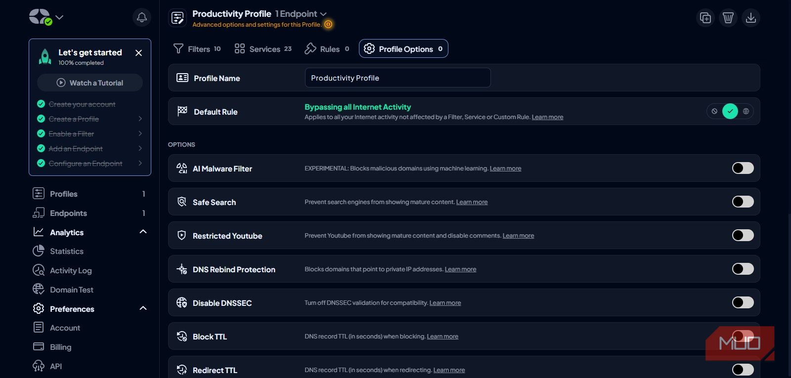 Control D productivty profile opton