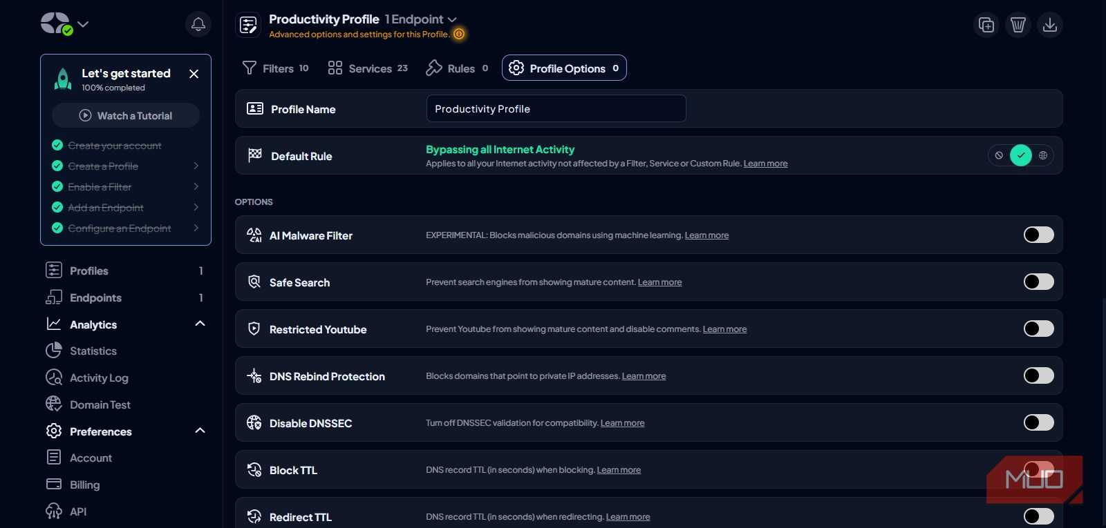 Control D productivty profile opton