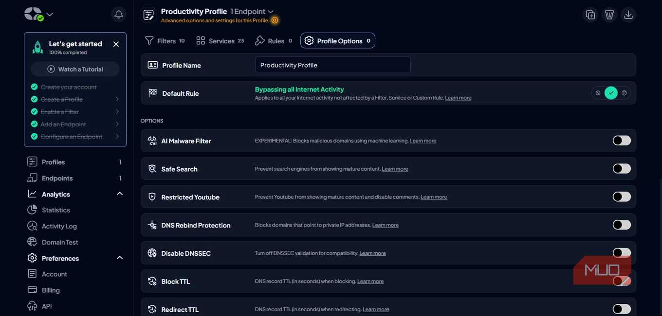 Control D productivty profile opton