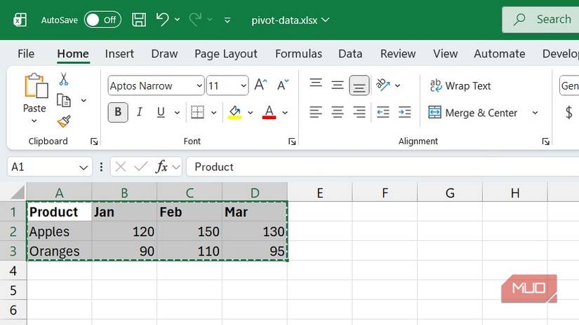 Copied data in Excel