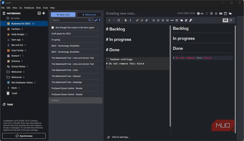 Creating Kanban boards in Joplin