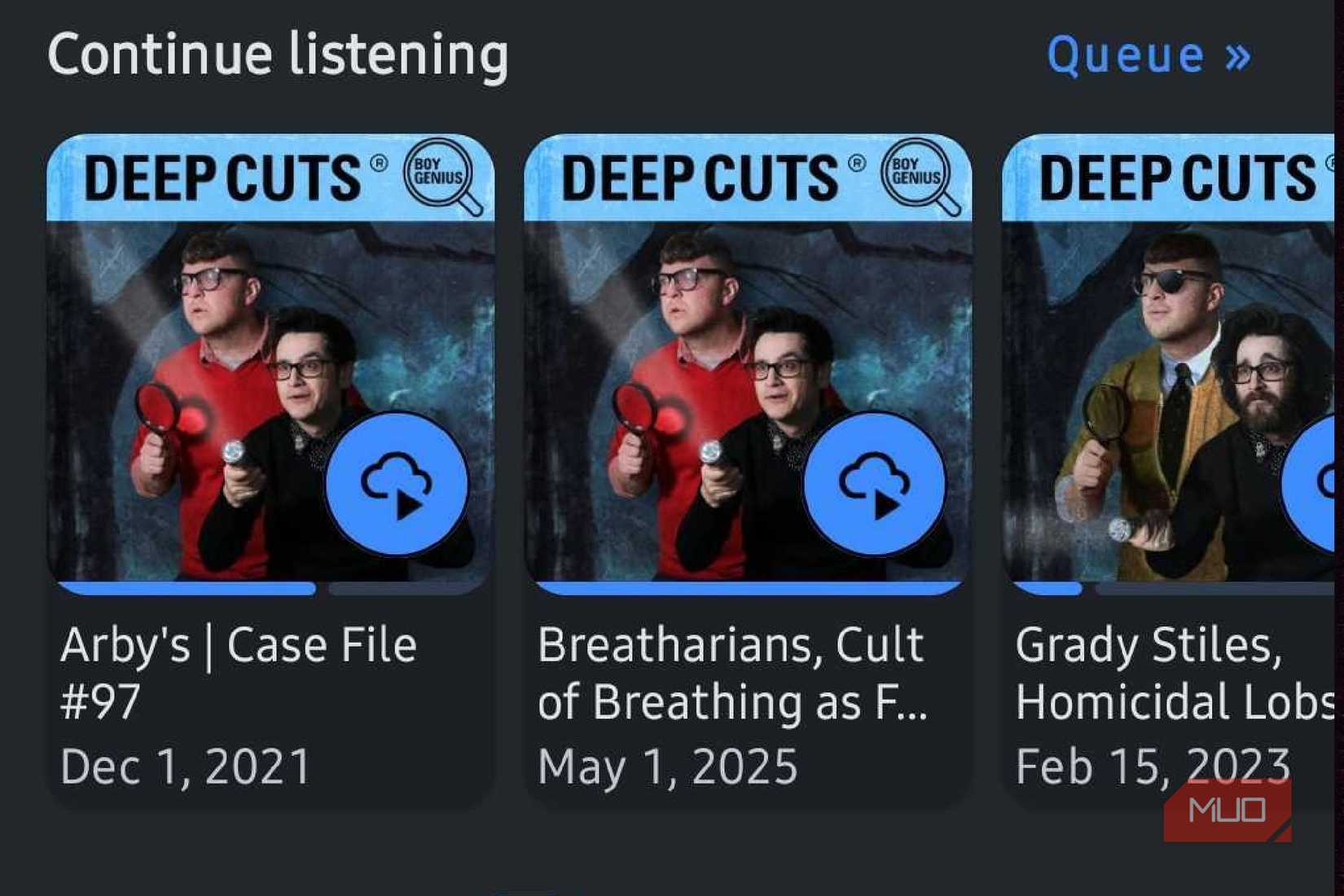 Three episodes of the Deep Cuts podcast on AntennaPod