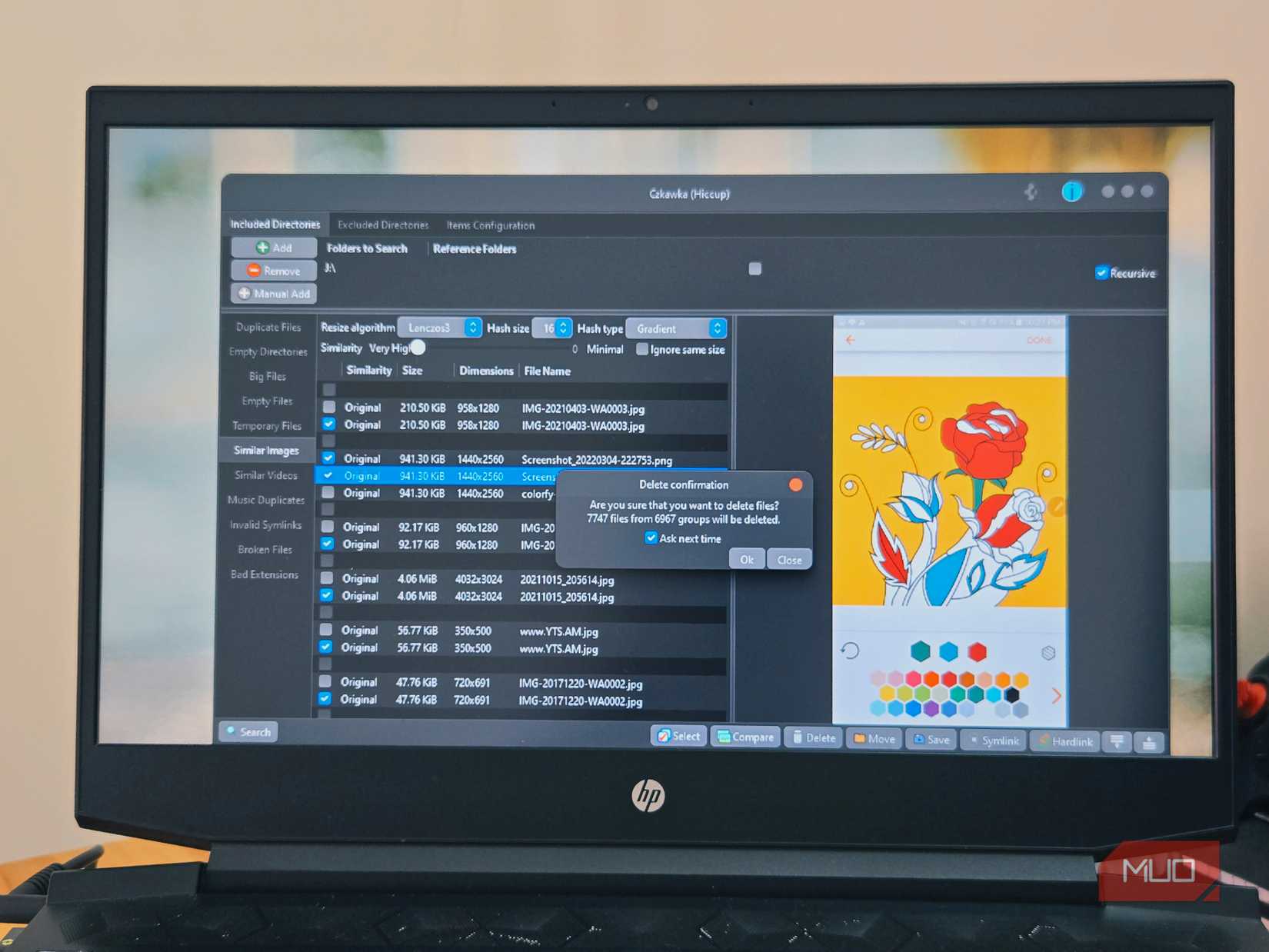 delete dialog open on Czkawka 