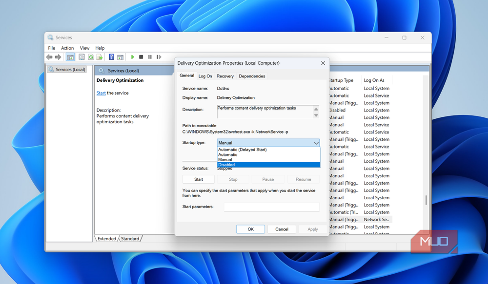 The Delivery Optimization service shares Windows update files with other computers