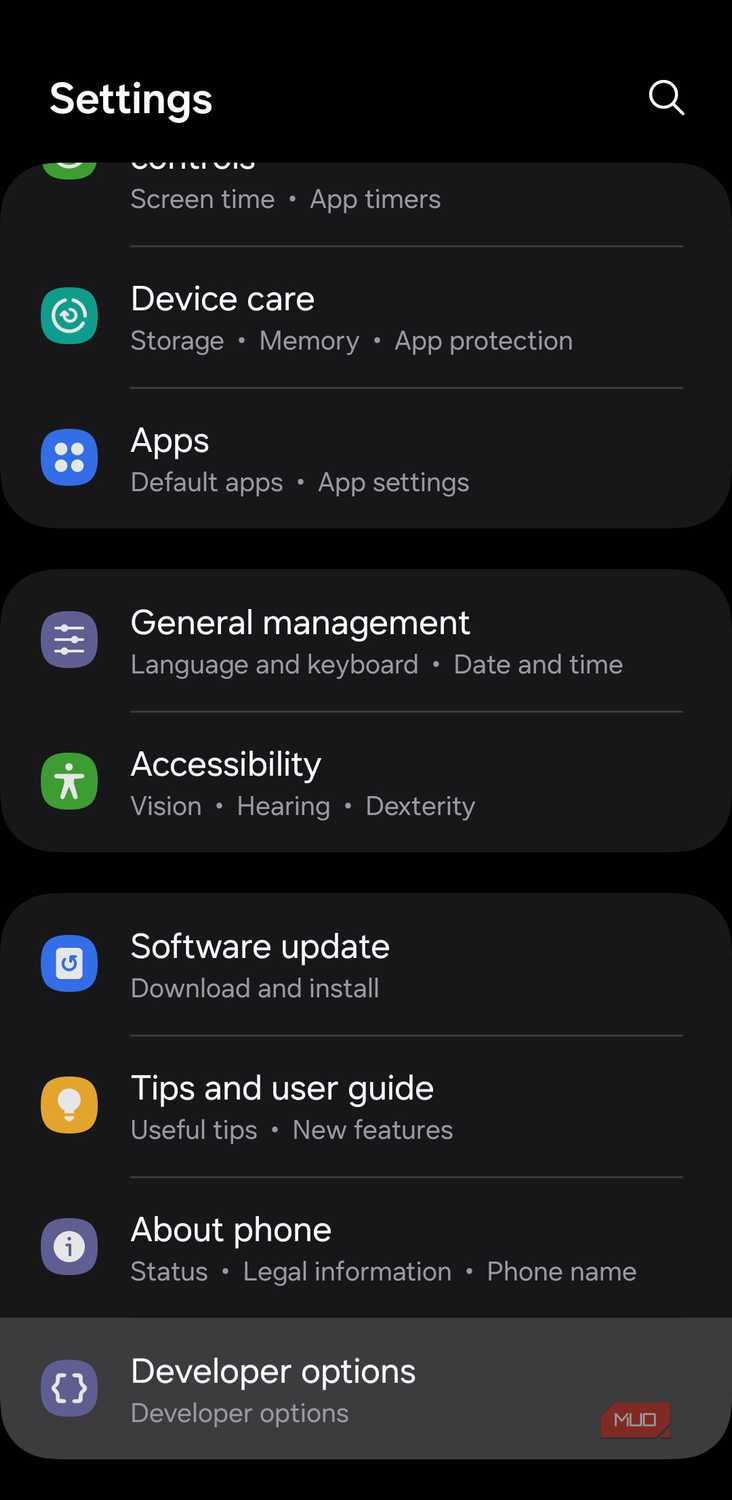 Developer Options on Android