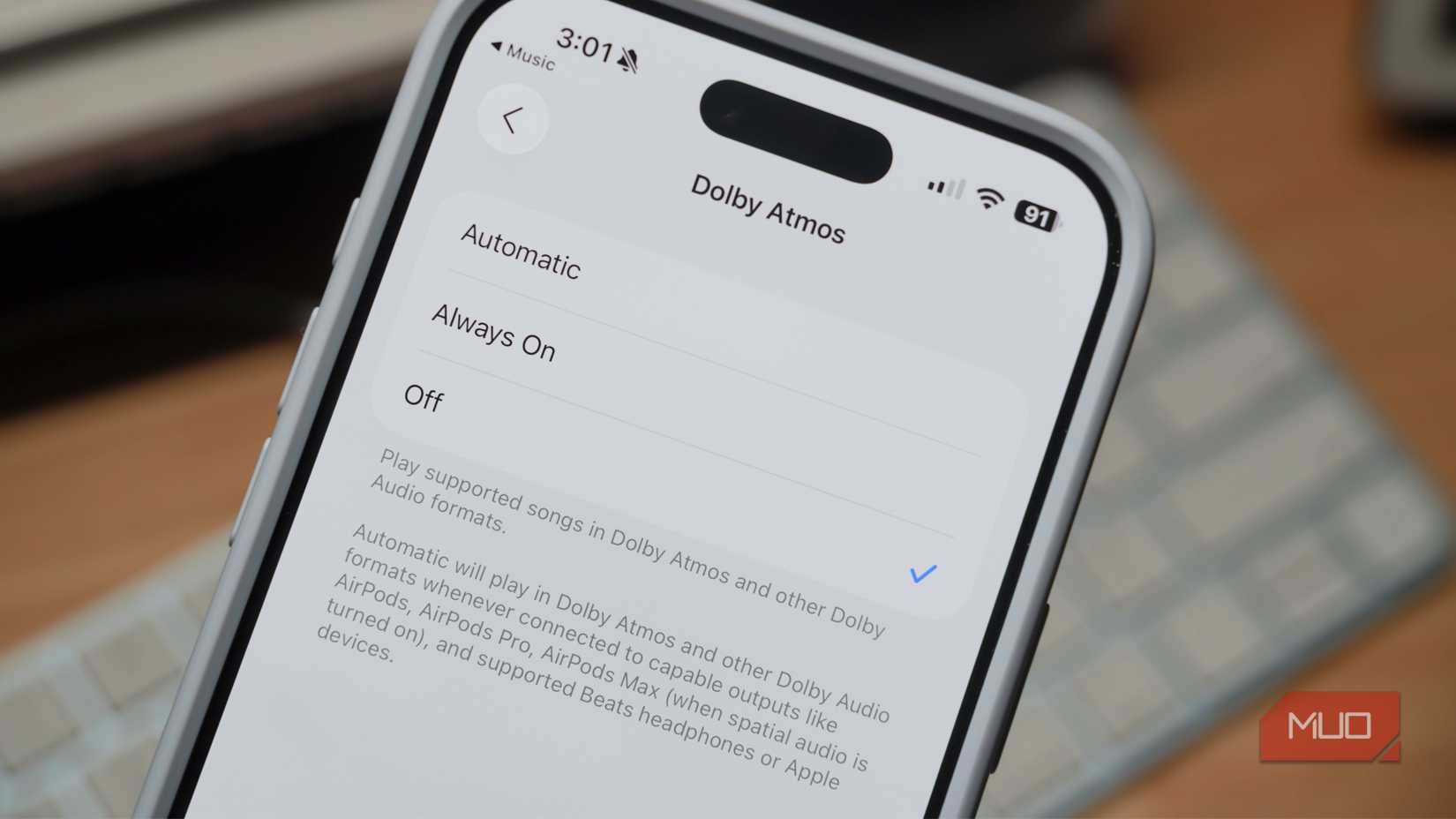 The Dolby Atmos settings in Apple Music.