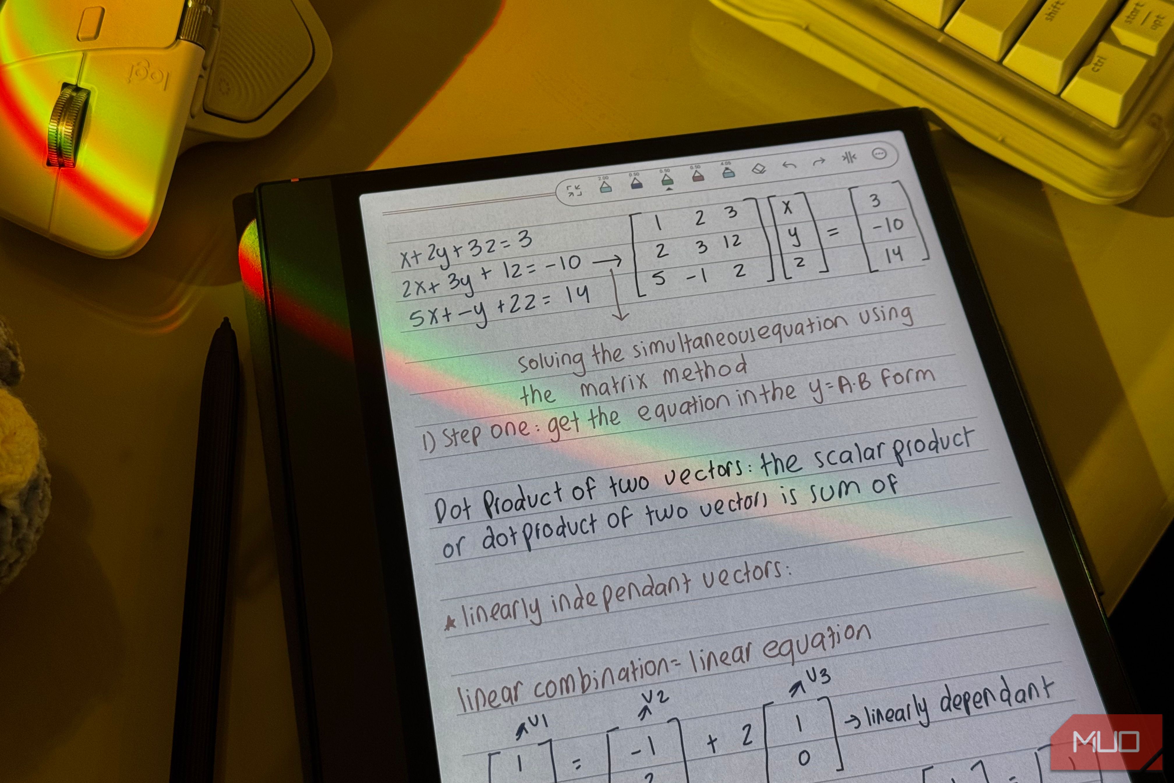 e-ink notetaking tablet with linear algebra notes