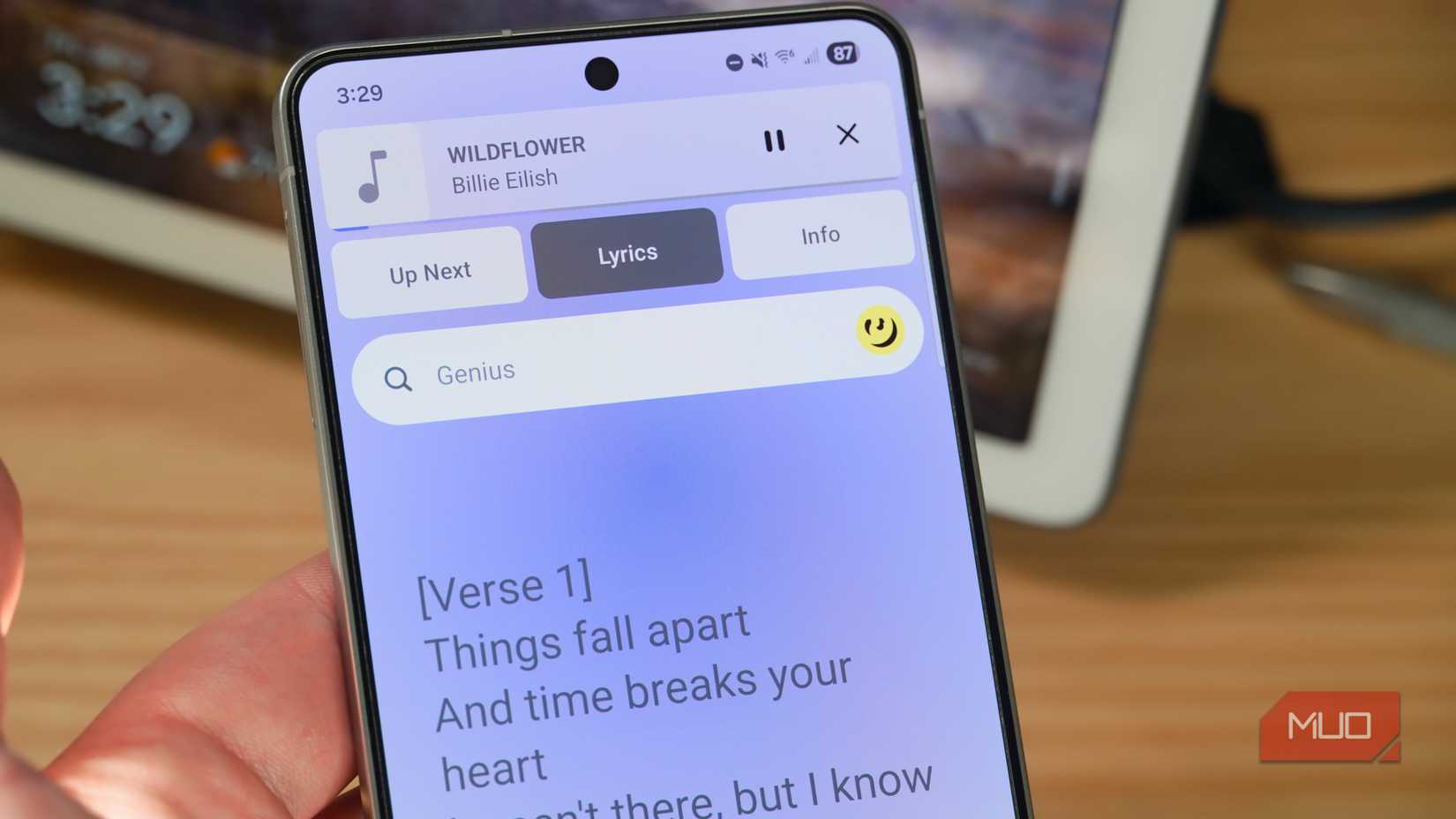 Genius lyrics integration with Echo Nightly on an Android phone.