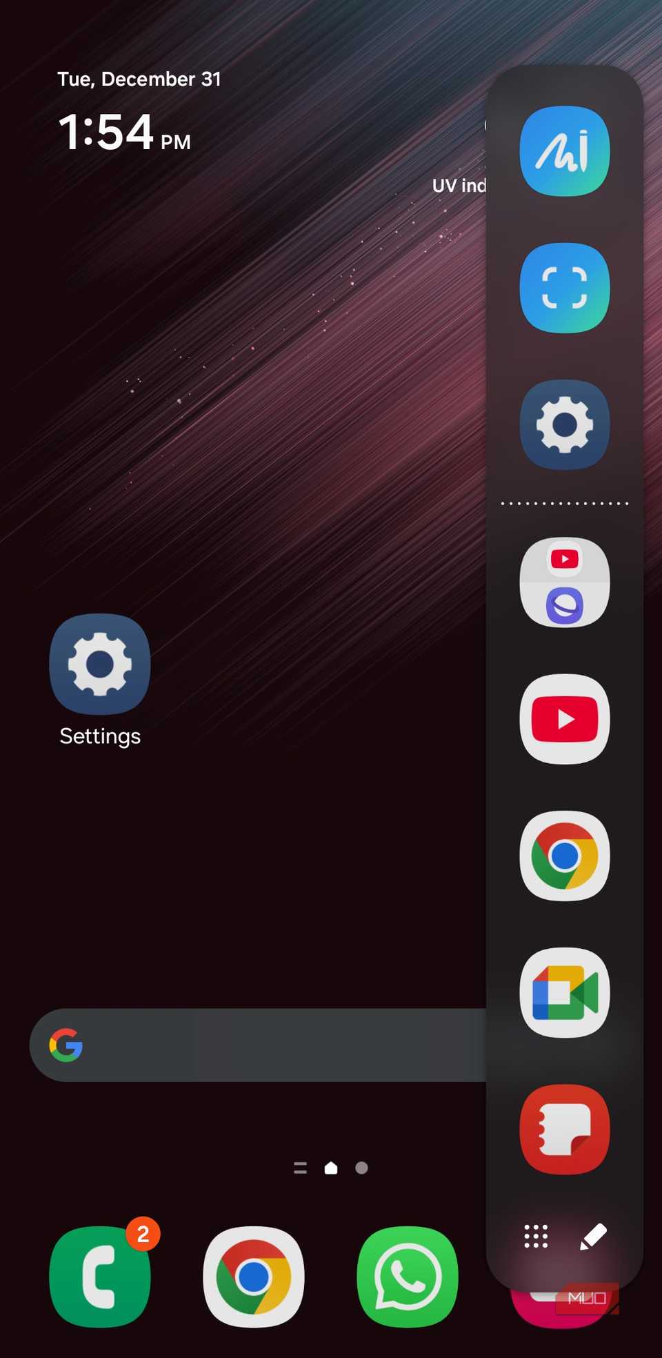 Edge panel showing Samsung Notes app