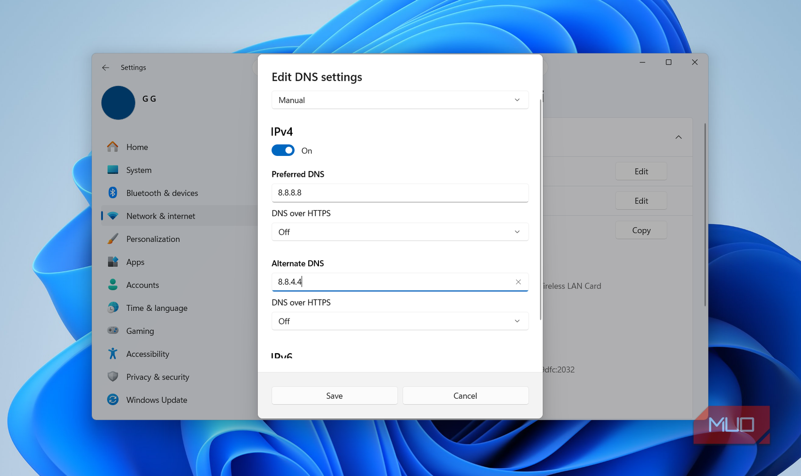 Edit DNS settings on Windows 11