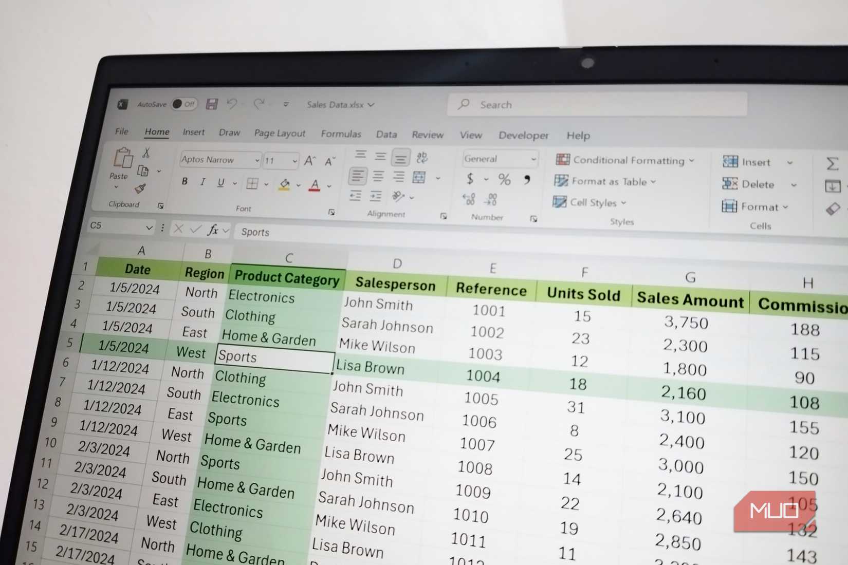 Excel sheet with a cell in focus.