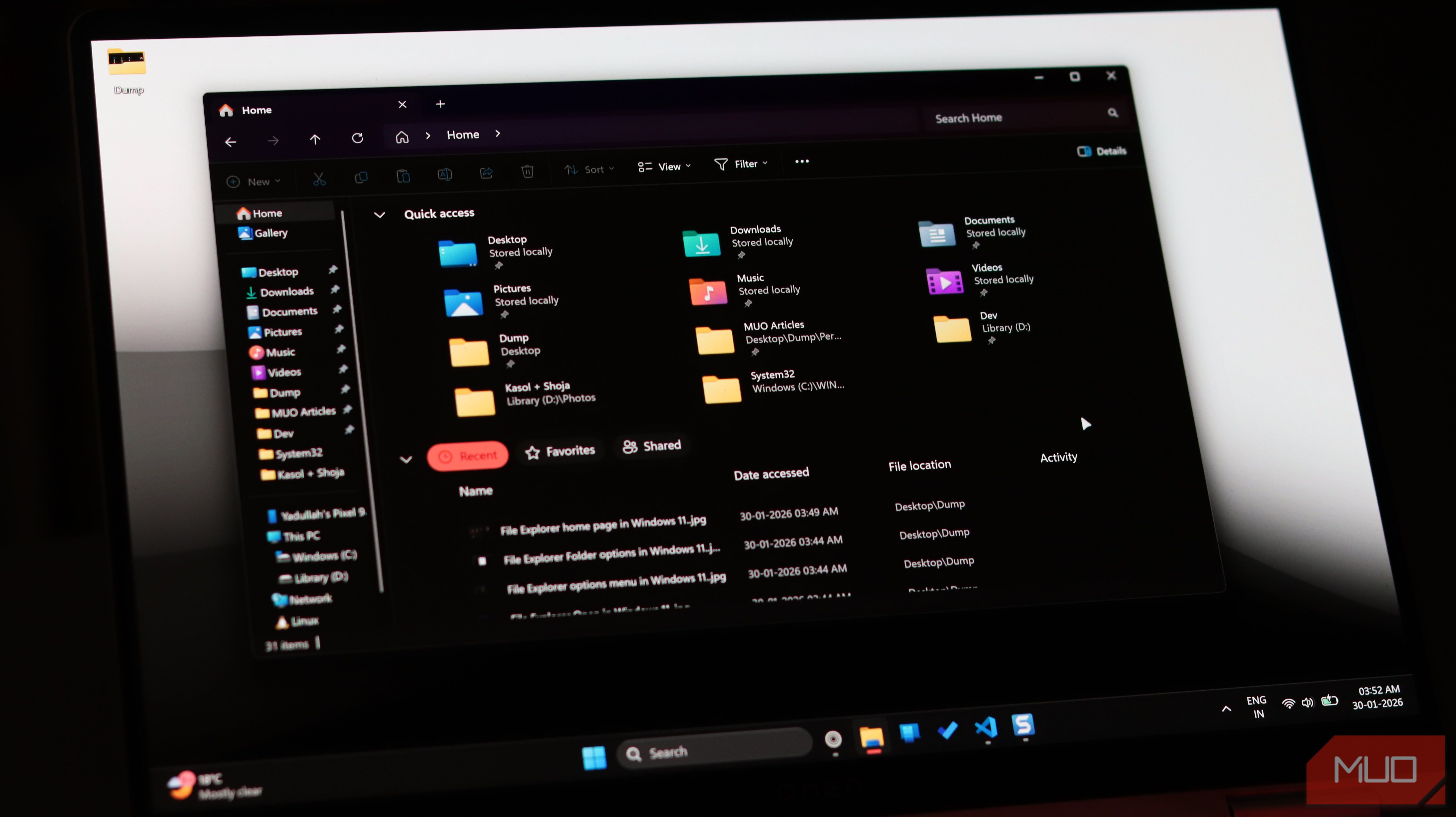 File Explorer Home page.