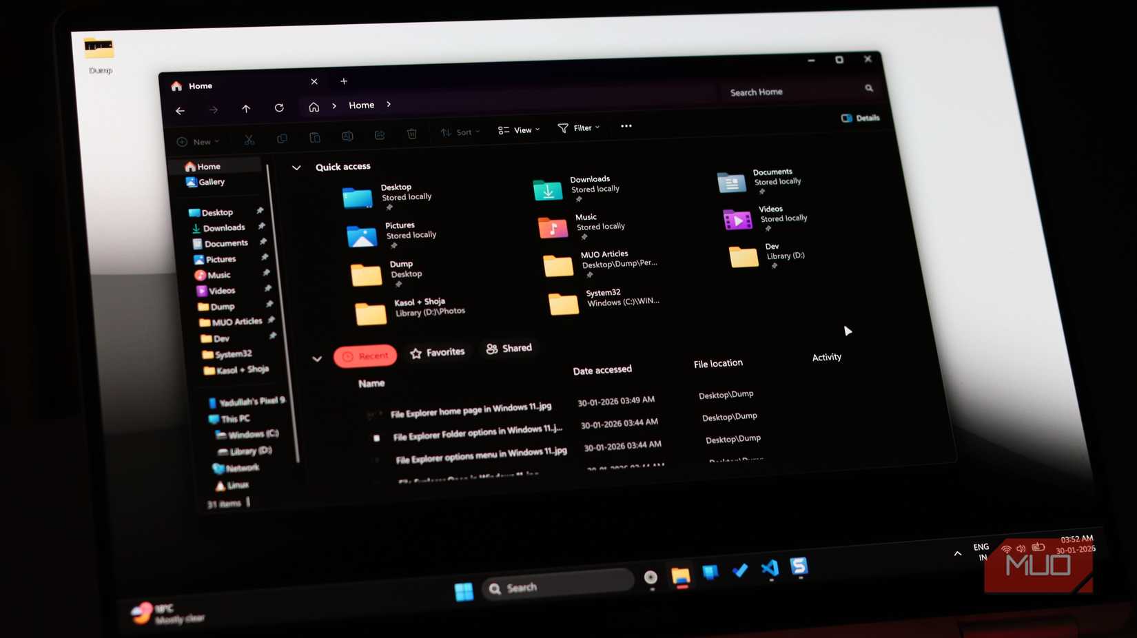 File Explorer Home page.