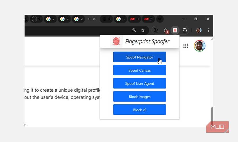 Fingerprint Menu This tiny Chrome extension fights fingerprinting without breaking sites