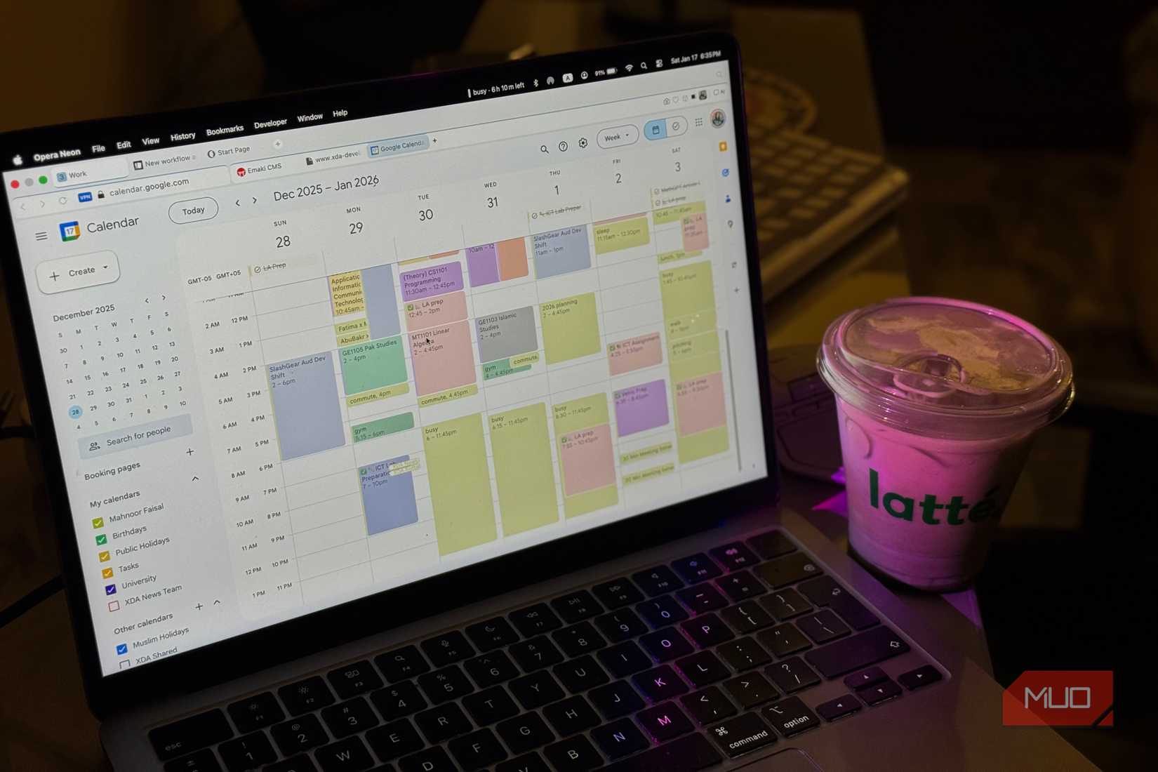 Google Calendar on screen