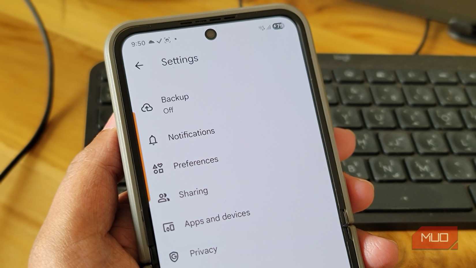 Google Photos settings open in Galaxy Z Flip 6