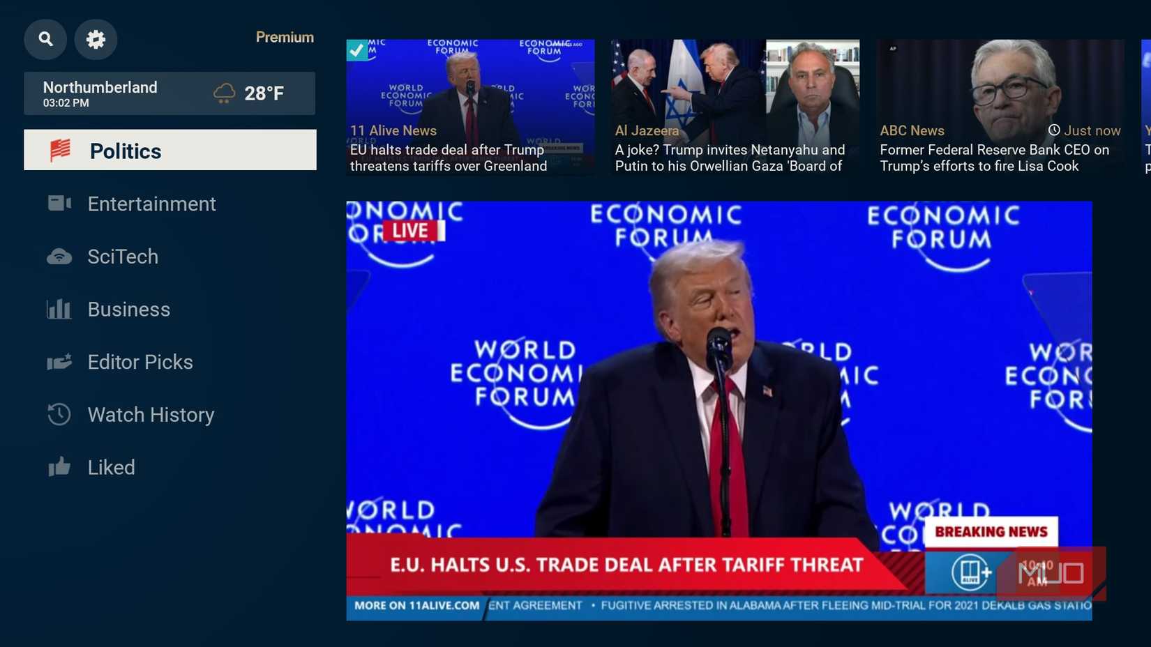A screenshot of Haystack News on a Fire TV.