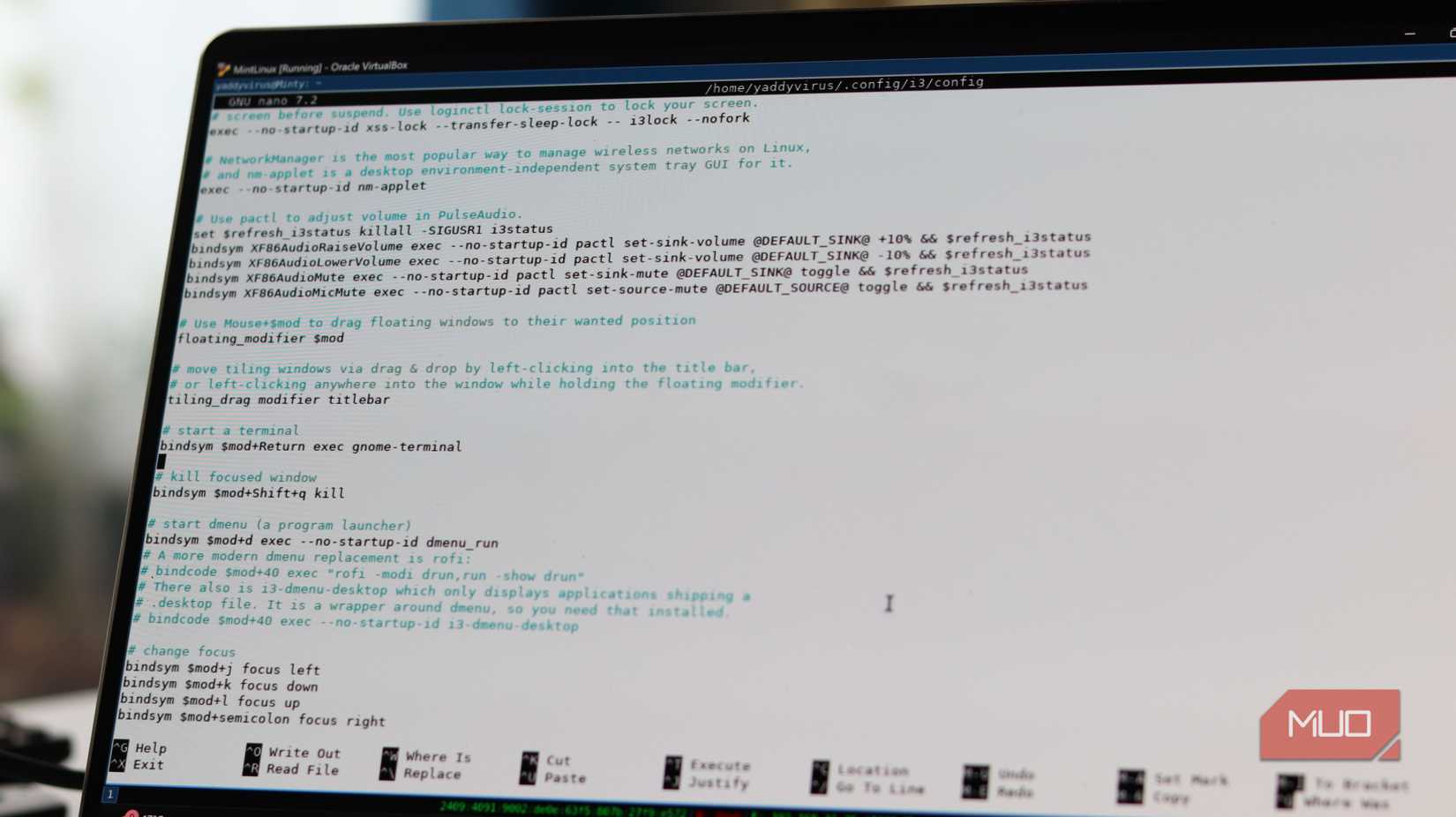 i3wm configuration file closeup.