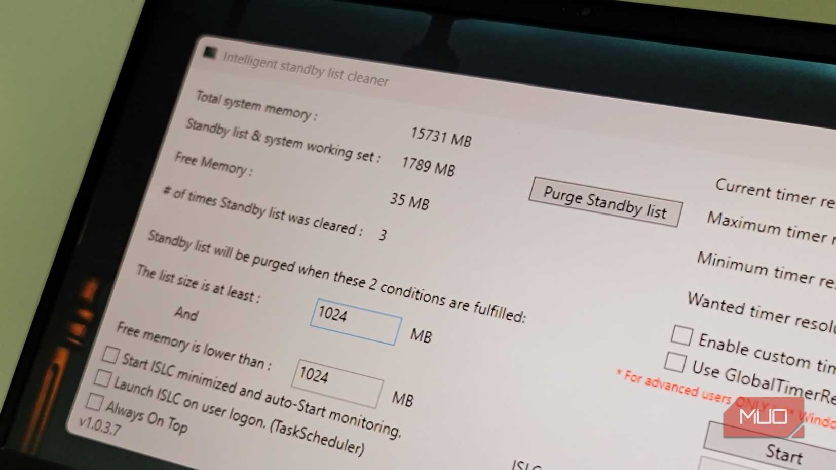 ilsc app showing total and use memory on Windows 11