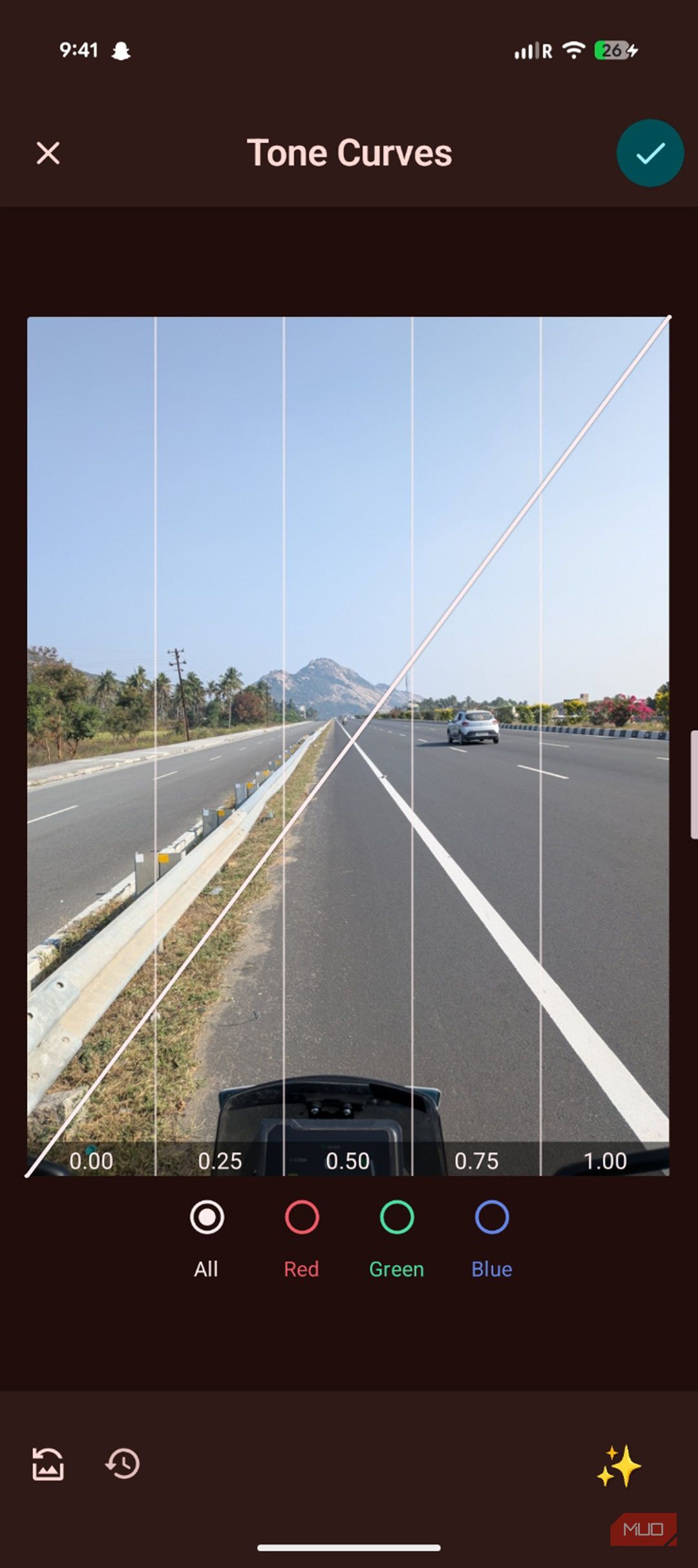 Image toolbox image curve editing screen.