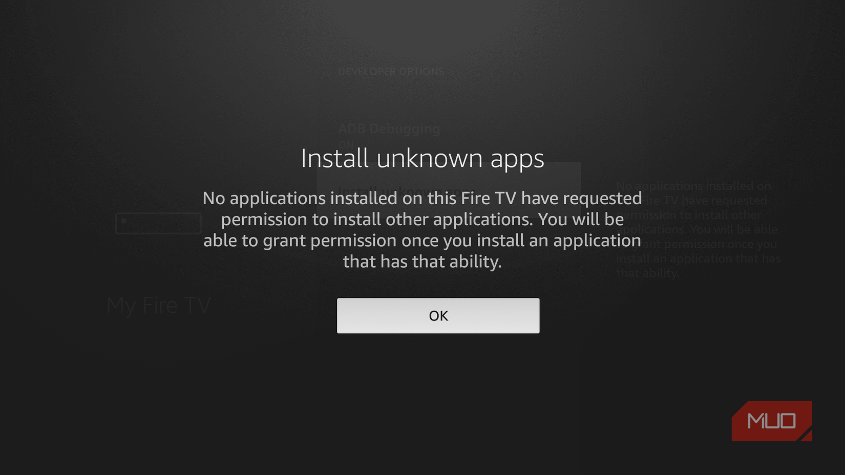 Install unknown apps alert in Fire TV