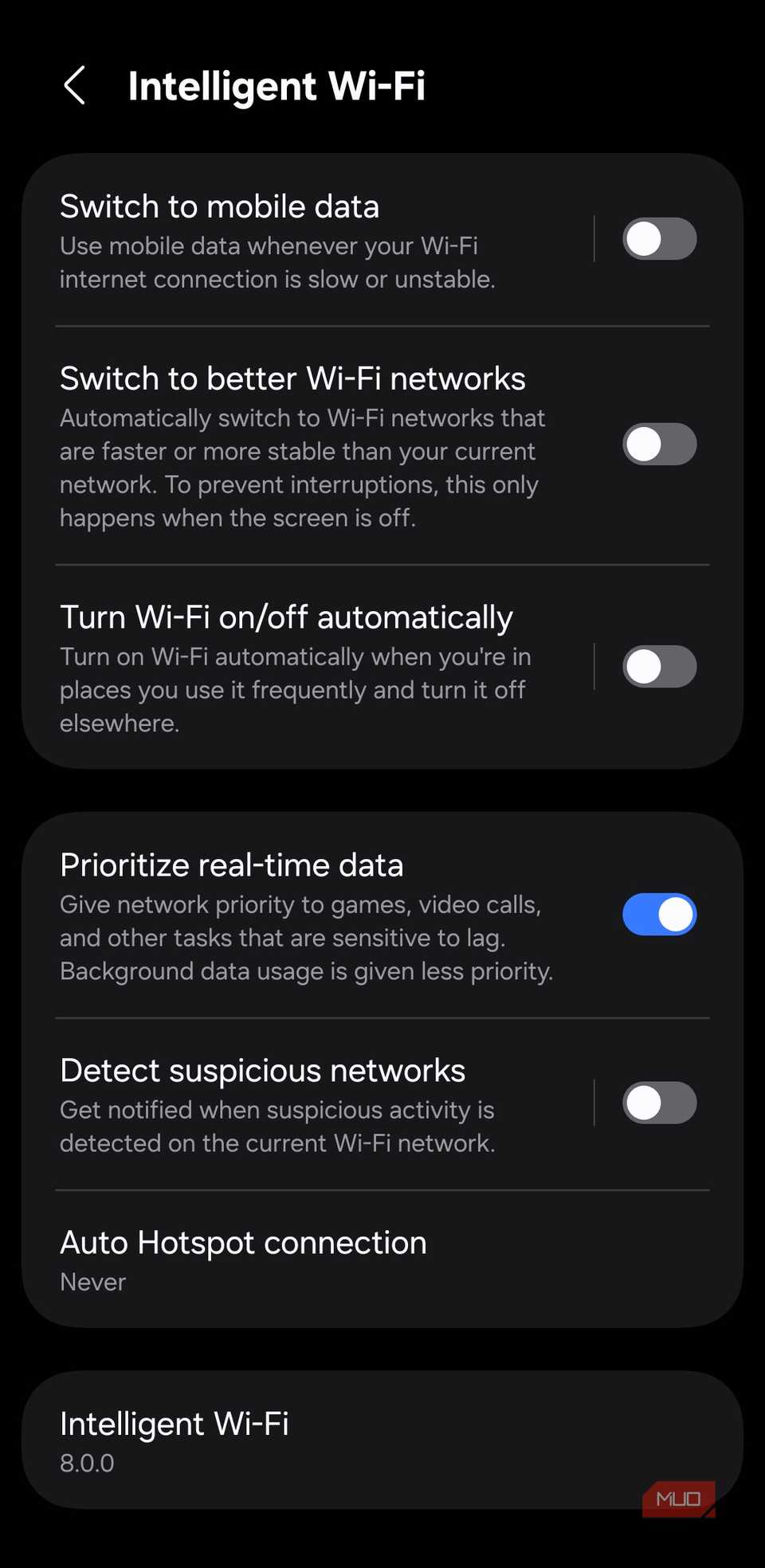 Intelligent Wi-Fi menu on Samsung phone