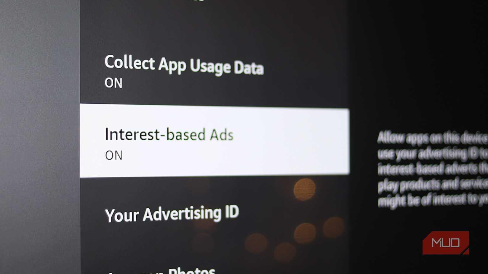 Interest-based ads setting on smart tv.