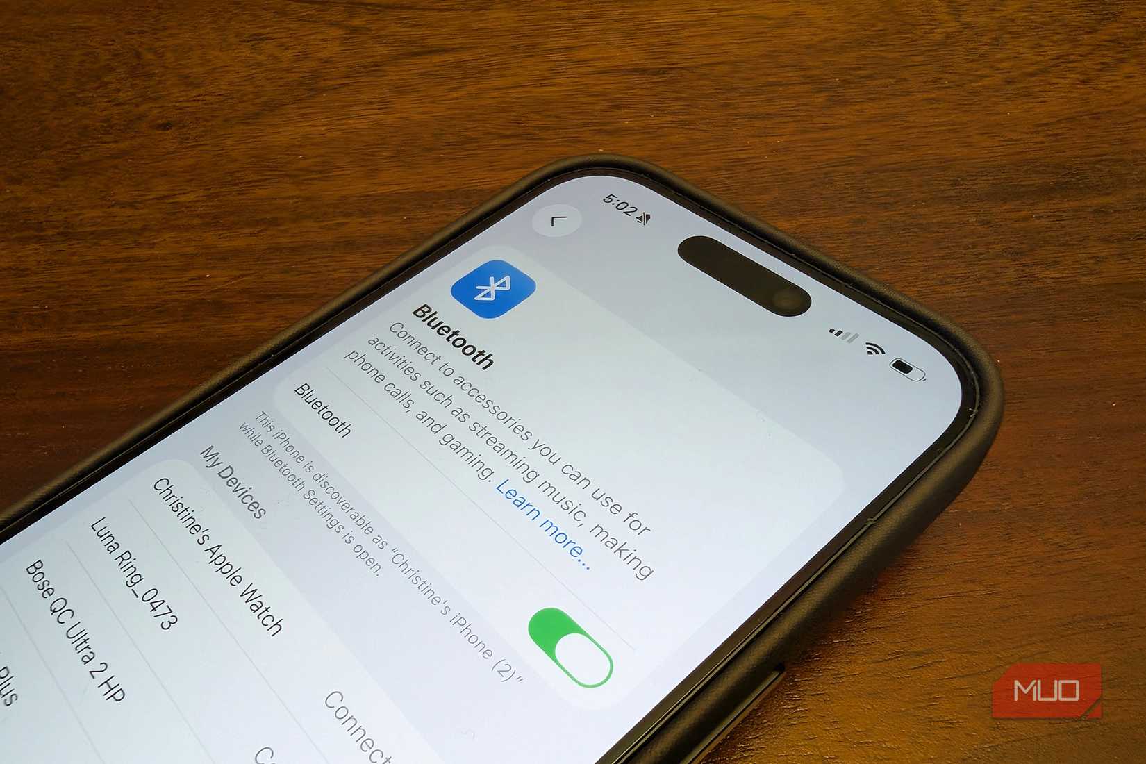 An iPhone showing the Bluetooth menu.
