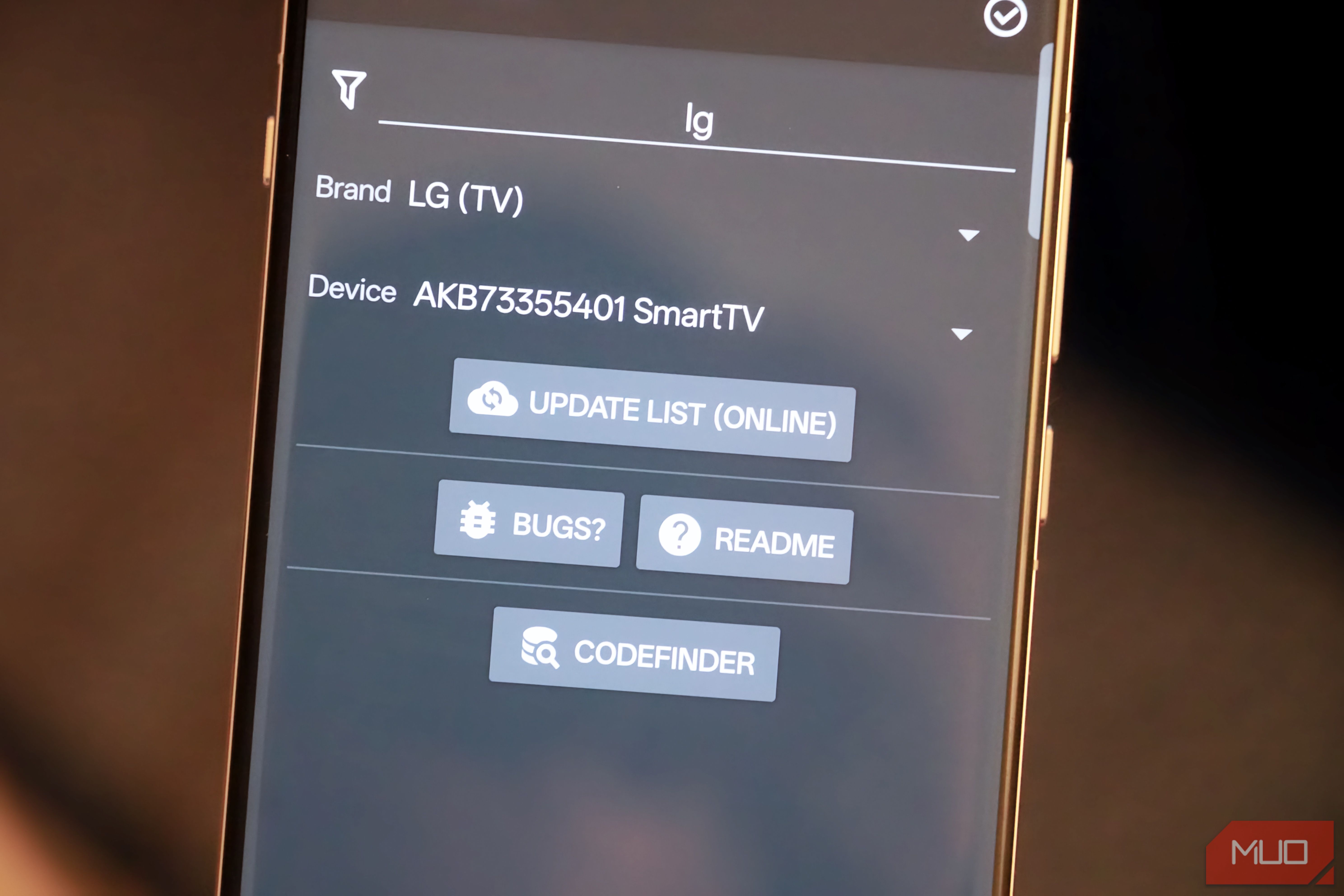Selecting a TV brand in the irplus app.