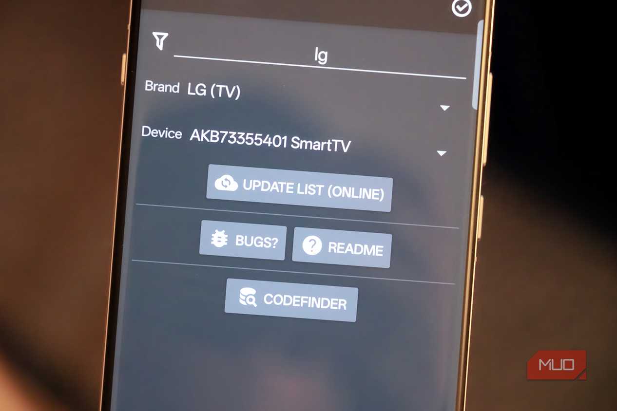 Selecting a TV brand in the irplus app.