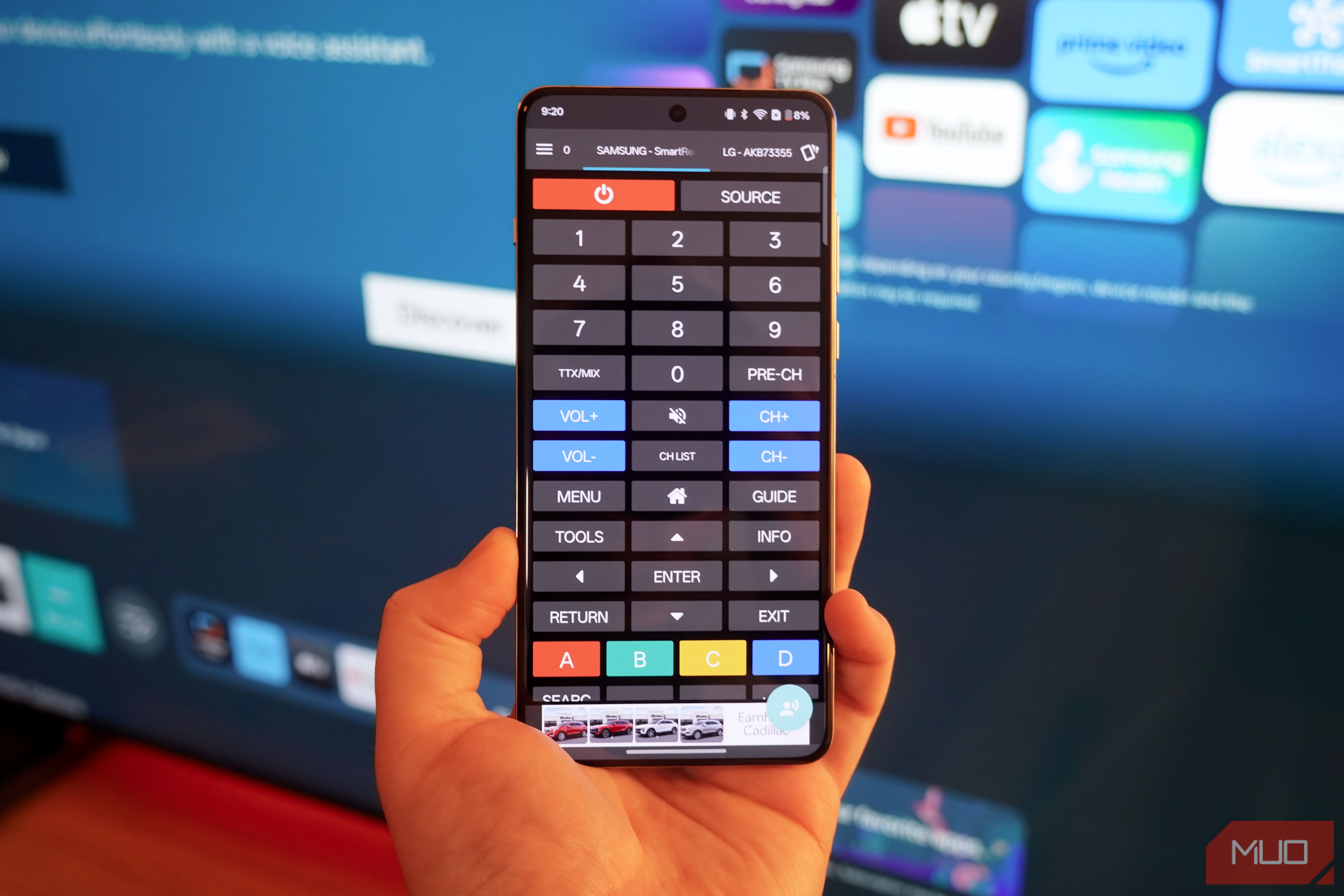 Controlling a Samsung TV with the irplus app.