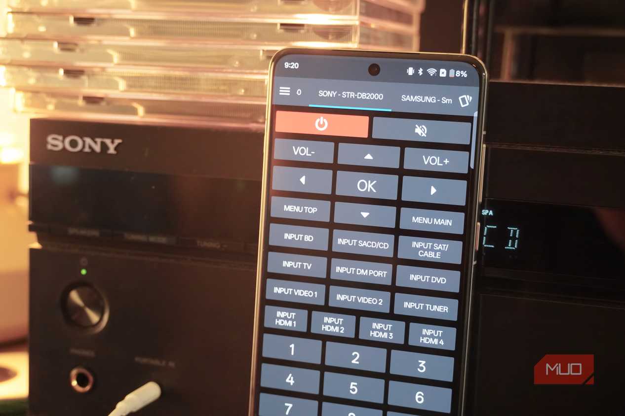 Controlling a Sony AVR with the irplus app.