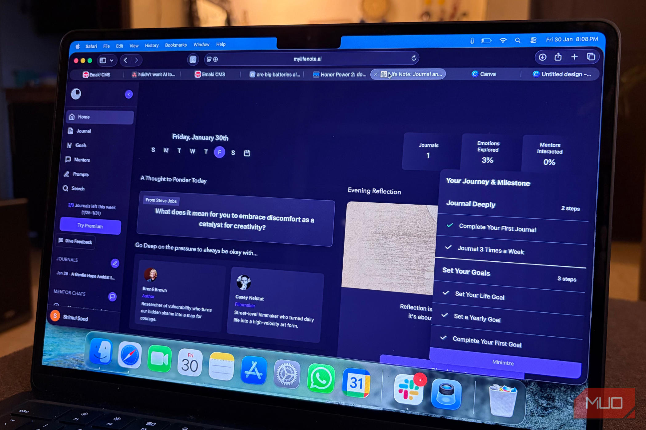 Life Note web version opened on MacBook