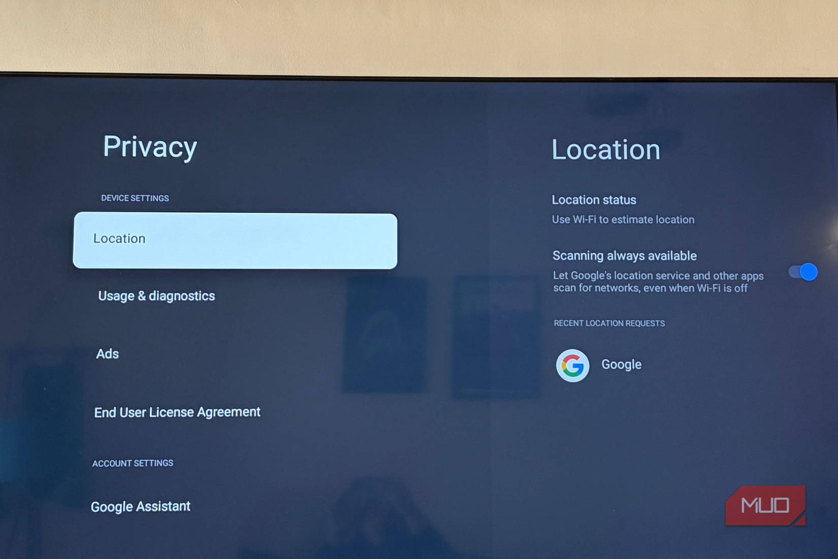 Location settings in privacy on your smart TV